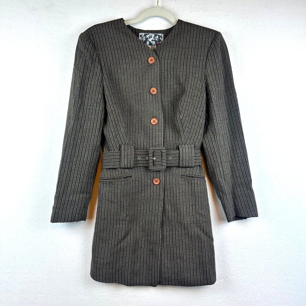 Ernestina Cerini Italy Jacket Women 6 Brown Pinstripe Military Rockabilly Pin Up